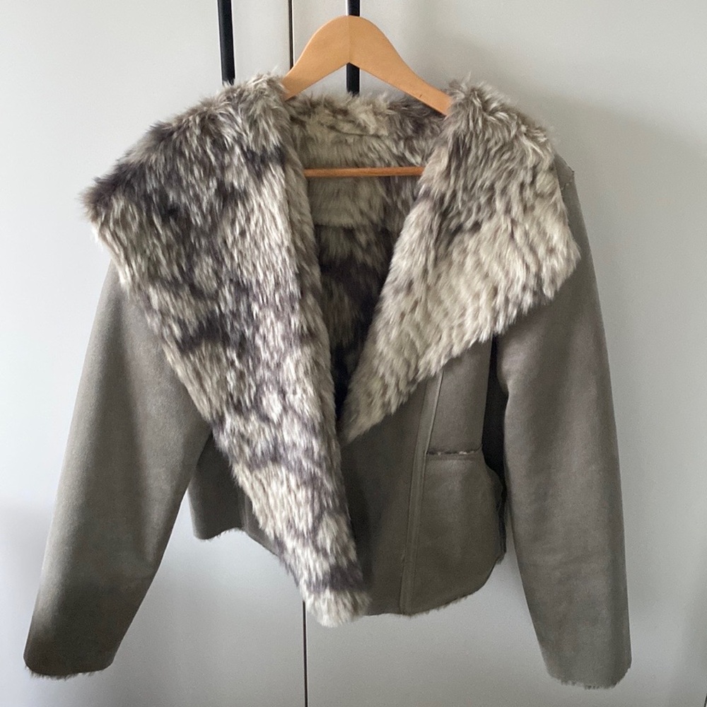 Anthropologie Faux Fur Suede Reversible Jacket